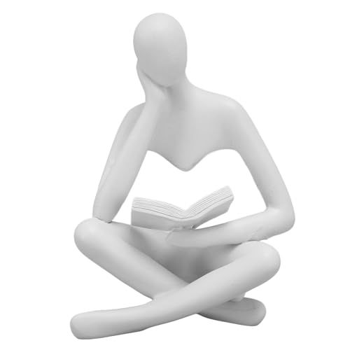 Gsycle Denker-Statue, Lesende Frauen-Figur aus Kunstharz, Abstrakte Kunstskulptur, Schreibtisch-Ornament Für Zuhause, Wohnzimmer, Schlafzimmer, Bücherregal-Dekoration(Weiß) von Gsycle