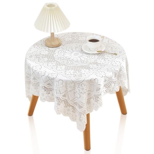 Gsycle Kleine Quadratische Tischdecke, 120 * 120㎝ Weiße Spitze Vintage Tischdecke oder runder Kaffeetisch Topper Möbel Hochzeit Party Dekorationen von Gsycle