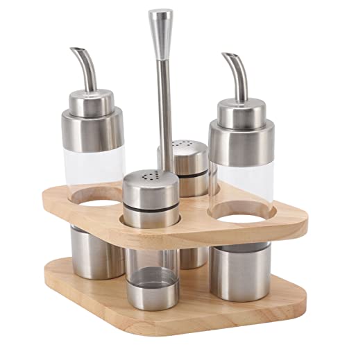 Olivenöl- Und Essigspender-Set, 2-teiliges Glas-Salz- Und Pfefferstreuer-Set Mit Holzhalter Für Den Tisch in Der Küche zu Hause von Gsycle