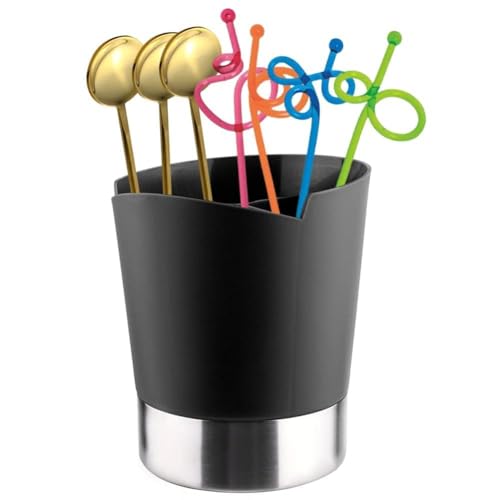 Gsycle Strohhalmspender für Theke, 3-Fächer Kunststoff Trinkhalm Organizer Behälter Kaffeerührer Halter Schwarzer Utensilienhalter mit Edelstahlsockel für Küche, Kaffeebar, Restaurant, 16cm von Gsycle