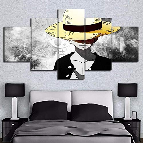 Gtart Mehrteilige Wandbilder Groß Bild Leinwand Bilder Wohnzimmer Modern Wandbilder Kunstdrucke Leinwandbilder XXL 5 Teilig Wandbild Schlafzimmer Anime Poster One Piece Monkey Ruffy Poster Poster von Gtart