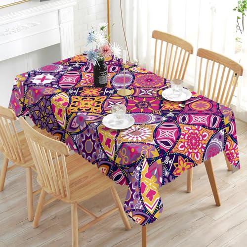 Boho Tischdecke Rechteckig Tischdecke Abwaschbar Waschbar und Abwischbar Antifouling Mandala Polyester Vintage Tischdecke Geeignet für Party Picknick Essen Garten 150x220cm von GthreeD