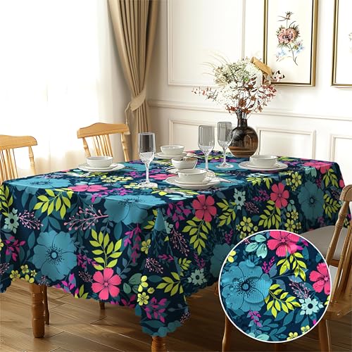 Tischdecke Rechteckig Blumen Garten Florals Landhausstil Polyester Vintage Tischtuch Outdoor Abwaschbar Tischdecken Geeignet für Party Picknick Essen Garten 140x180cm von GthreeD