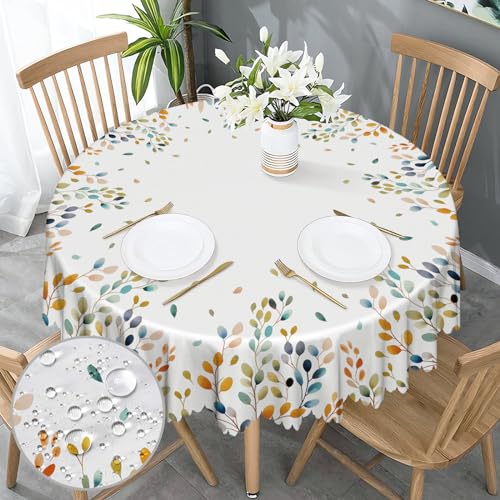 Lebendige Blätter Tischdecke Abwaschbar Florals Landhausstil Polyester Tischdecke Outdoor Rund 150cm Geeignet für Party Picknick Essen Garten von GthreeD