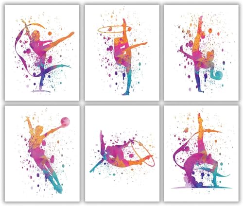 Gtoaxxno 6 Stück abstraktes Mädchen Gymnastik Wandkunstdruck, Sportliche Silhouette, Poster, Fitnessstudio, Spind, Mädchen, Schlafzimmer, Schlafsaal, Raumdekoration, ungerahmt (20 x 25 cm) von Gtoaxxno