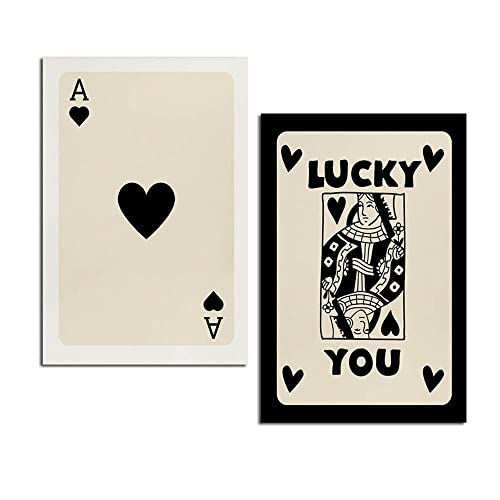Gtoaxxno Lucky You Kunstdrucke, 2er-Set, Lucky You Spielkarte, Leinwand-Kunst, lustiges Kunstbild für Zimmer, ästhetisch, ungerahmt (A, 50 x 75 cm) von Gtoaxxno