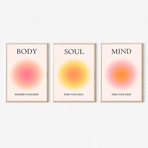 Gtoaxxno Set mit 3 Leinwandbildern, Geist, Körper, Seele, Druck, positive Aura, Poster für Raumästhetik (28 x 35 cm) von Gtoaxxno