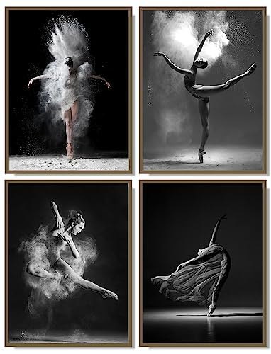 Gtoaxxno Set mit 4 schwarz-weißen Ballett-Wandkunst, Tänzerin, schönes Mädchen-Schlafzimmer, elegantes Tanz-, Klassenzimmer, Badezimmer, Schlafsaal, Dekoration, Poster (20 x 25 cm) von Gtoaxxno