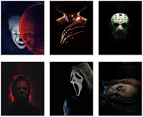 Gtoaxxno Set mit 6 Horror-Film-Postern, Vintage-Halloween-Poster, Charakter, Wandkunst-Poster für Wohnzimmer, Schlafzimmer, Club-Dekoration (30 x 40 cm) von Gtoaxxno