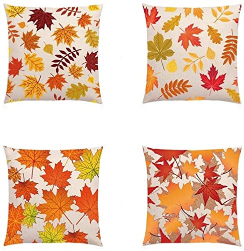 4er Set Kissenbezüge 40x40 cm Kissenbezug Verbrannte orangefarbene Herbstblätter Outdoor Deko Kissenhülle Quadratische Leinen Kopfkissenbezug für Sofa Schlafzimmer Wohnzimmer Auto Zuhause Dekoration von Gtohoo