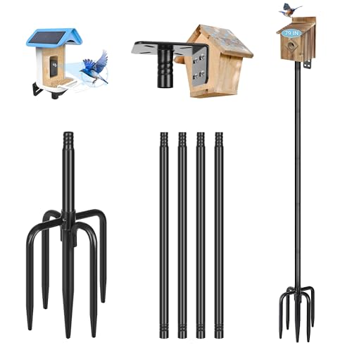 Gtongoko 80 Zoll Vogelhaus-Stangen-Set, robuste verstellbare Vogelfutterstation für den Außenbereich mit 5 Zinken Basis, universelles Montageset für Vogelhaus und Vogelfutterstation, Schwarz von Gtongoko