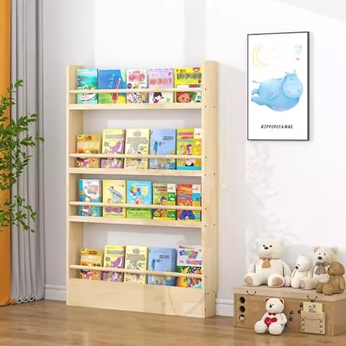 Gtzly BüCherregal for Kinder, 4-Stufiges Lagerregal mit Schmalen Schlitzen, Vertikale LagerschräNke for Kleine RäUme, Zeitschriften-Organizer for den Eingangsbereich(Color:Natural-4 Tier,Size:W: 100cm von Gtzly