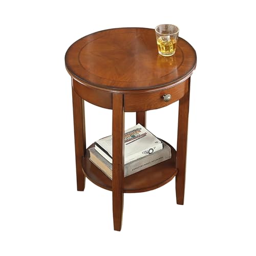 Gtzly Runder Beistelltisch Aus Massivem Holz mit Schublade, 2-Stufiger Moderner Beistelltisch Aus Der Mitte des Jahrhunderts for Wohnzimmer, Wohnheim, HeimbüRo, Schlafzimmer (Color : Brown) von Gtzly