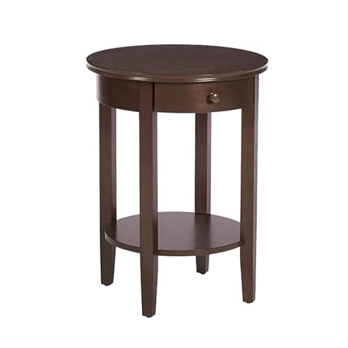 Gtzly Runder Beistelltisch Aus Massivem Holz mit Schublade, 2-Stufiger Moderner Beistelltisch Aus Der Mitte des Jahrhunderts for Wohnzimmer, Wohnheim, HeimbüRo, Schlafzimmer (Color : Negro) von Gtzly