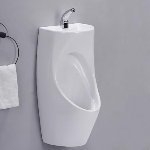 Gtzly Urinal, Keramik-Urinale for Herren, Wand-Urinal, Auslaufsicheres Urinal for MäNner, Urinale for MäNnerbadezimmer, mit Waschbecken und Sensorhahn, WandentwäSserung(White) von Gtzly