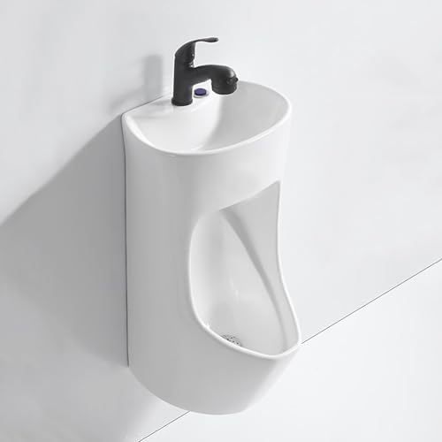 Gtzly Wand-Urinal mit Waschbecken, Handpress-Urinale for Männer mit Einziehbarem Wasserhahn, Wandhängendes Urinal aus Keramik for Männer mit Spritzschutz, Versteckter Wassereinlass von Gtzly