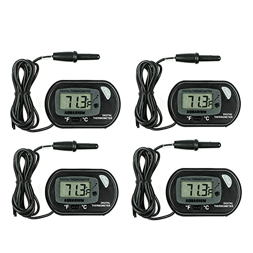 GuDoQi Aquarium Thermometer, 4 Stück, Digital LCD Thermometer mit Saugnapf & Sonde Zum Messen Teich Aquarium, Reptil, Schildkröten Lebensräum von GuDoQi