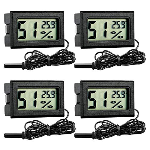 GuDoQi Digital Thermometer Hygrometer, 4 Stück, Mini Digital Temperaturmesser Feuchtigkeitsmesser mit Sonde für Reptilien, Inkubator, Aquarium, Gewächshaus, Autos, Zuhause, Büro von GuDoQi