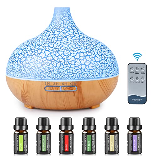 Aroma Diffuser, 550 ml Ultraschall Befeuchter mit Fernbedienung, GuKKK Holzoptik Aromatherapie Düfte Luftbefeuchter, 7 Farben LED, Fernbedienung mit Timer-Einstellung, für Schlafzimmer, Yoga, Büro von GuKKK