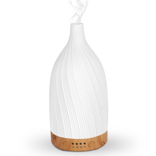 Aroma Diffuser, GuKKK Weiß Keramik Diffusor für Ätherische Öle, Aromatherapie Düfte Luftbefeuchter mit Einstellbarem Nebelmodus, 7 Farben LED, Timer-Einstellung, für Schlafzimmer, Yoga, Büro (100ml) von GuKKK