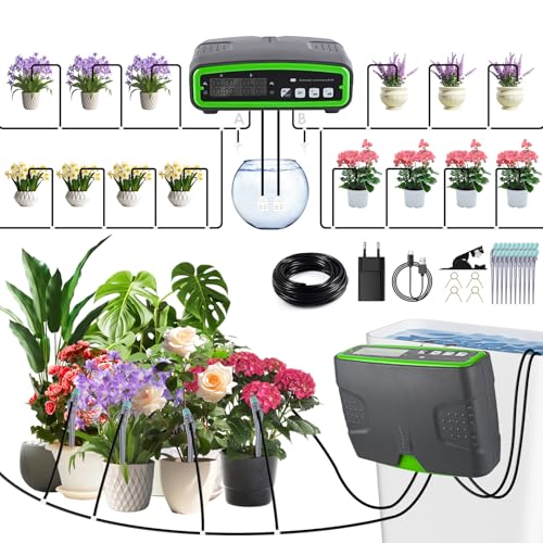 Automatische Bewässerung Indoor,Bewässerungssystem mit Doppelte Pumpe Unabhängige Kontrolle,Einstellbare Wassermenge,DIY-Tropfbewässerungsset für 20 Topfpflanzen,Ideal als Urlaubsbewässerungssystem von GuKKK