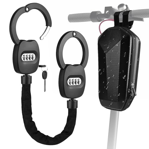 E Scooter Schloss,GuKKK Fahrradschloss Zahlenschloss 8mm mit Tragbaren 4L Wasserdicht Aufhängetasche,Hochsicherheits-Schlösser mit 4-Stellig Code Kombination,Handschellenschloss mit 2 Reset Schlüssel von GuKKK