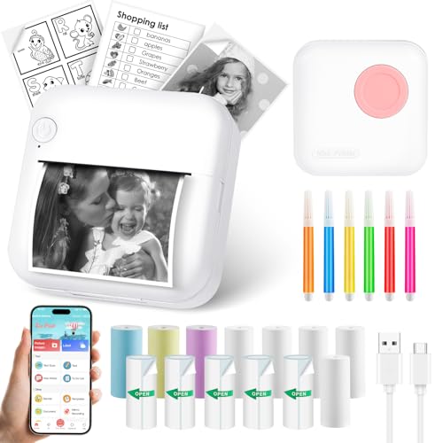GuKKK Mini Drucker, Mobiler Fotodrucker, Tragbarer Mini Fotodrucker, Wireless Fotodrucker Thermodrucker, Smartphone Bluetooth Drucker, für Lernhilfe,Lernnotizen, Journal, Notizen, Journal (Rosa) von GuKKK