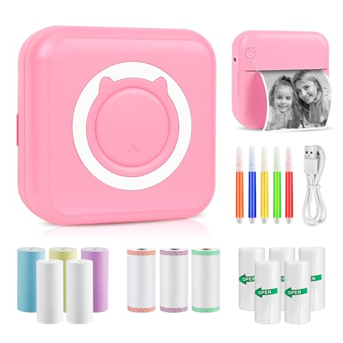 GuKKK Mini Drucker, Mobiler Fotodrucker, Tragbarer Mini Fotodrucker, Wireless Fotodrucker Thermodrucker, Smartphone Bluetooth Drucker, für Lernhilfe,Lernnotizen,Journal mit 13 Rollen Druckerpapier von GuKKK