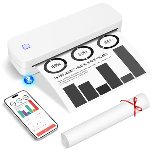 GuKKK Mobiler Drucker A4 für Unterwegs, Drucker Thermodrucker A4 Wireless Bluetooth Handy Printer, Bluetooth Thermodrucker Unterstützt A4 Thermopapier im 210 x 297 mm, Kompatibel mit iOS & Android von GuKKK