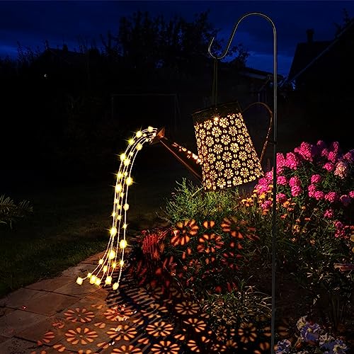 GuKKK Solar Gießkanne mit Solarlampen für Außen, LED Lichter, Gartendeko Modern Stil, Lichterketten, Star Shower Garten Leuchten mit Halterung (Blume) von GuKKK
