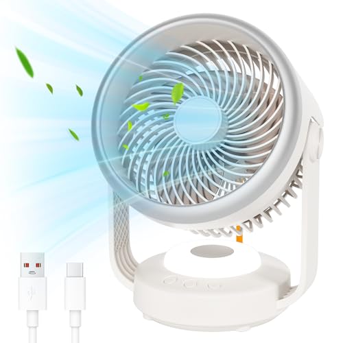 GuKKK Ventilator, Tischventilator Leise 5400mah, Umluftventilator 70° Oszillation mit 4 Geschwindigkeitsstufen Zirkulationsventilator Table Fan, Tragbarer Ventilator Klein für Büro, Schlafzimmer von GuKKK