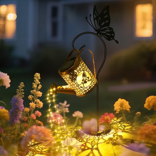 GuKKK Solar Gießkanne Lichterkette, Gießkannenlicht Lichter mit Schäferhaken,Wetterfest Gießkanne Solar Lichterkette mit Garten Fee LED Glaskugel für Braußen Gehwege Hof Terrasse Garten deko Geschenk von GuKKK
