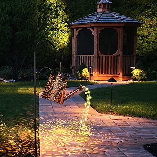GuKKK Solar Gießkanne mit Solarlampen für Außen, LED Außen Solarlampen, Gartendeko Modern Stil, Lichterketten, Star Shower Garten Leuchten mit Halterung von GuKKK
