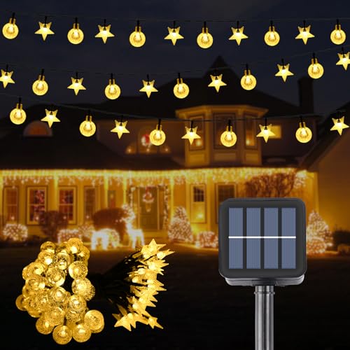 Solar Lichterkette Aussen 12M 100 LED, GuKKK LED Lichterkette Außen Solar Wetterfest, IP65 Wasserdicht Lichterkette Außen Solar mit 8 Modi, Kristall Kugeln Solar Lichterkette Außen für Garten Terrasse von GuKKK