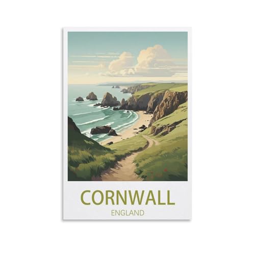GuYaNa Cornwall England, Vintage-Reiseposter, Landschaft, 30 x 45 cm, Leinwand-Kunstdruck, Gemälde für Wanddekoration, Wohnzimmer, Schlafzimmer von GuYaNa