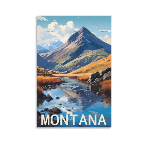 GuYaNa Montana Mountain Vintage-Reise-Poster, Landschaft, 20 x 30 cm, Leinwand-Kunstdruck, Gemälde für Wanddekoration, Wohnzimmer, Schlafzimmer von GuYaNa