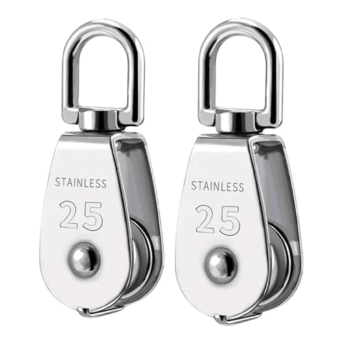 2 Stück Edelstahl-Drahtseilkrane Doppelrolle, Hebekrane, Drehhaken, Einzelblock, Aufhängedraht, Mehrzweck von Guaber