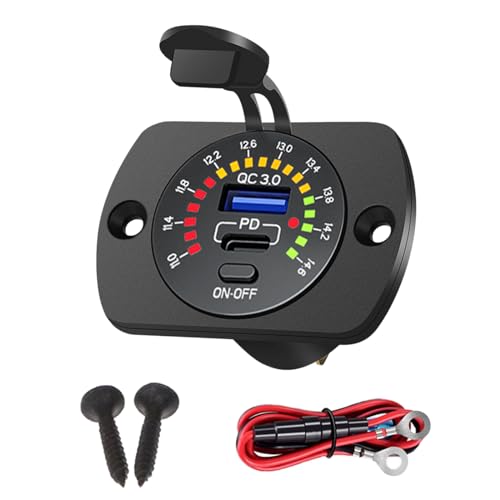 3.0-Steckdose mit An-/Aus-Schalter, buntes Voltmeter und Draht-Set, 12 V, 36 W, USB-Steckdose für Marine-Auto, Voltmeter, Ladegerät 3.0-Steckdose mit An-/Aus-Schalter, buntes Voltmeter und Draht-Set, 12 V, 36 W, USB-Steckdose für Marine-Auto, Voltmeter, Ladegerät von Guaber