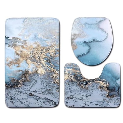 Guaber 3-teiliges Badezimmerteppich-Set aus Polyesterfaser, rechteckig und oval, für Komfort und Stil, maschinenwaschbarer WC-Bezug von Guaber