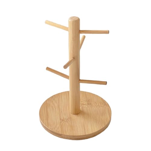 Guaber Tragbarer 6-armiger Getränkehalter aus Holz für Küchenschrank, Aufbewahrung, Kaffeetassen-Regal mit stabilen Bambus-Haken, Kaffeetassen-Aufbewahrungsregal von Guaber