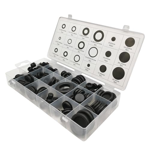 Gummitüllen-Sortiment, 18 Größen, schwarze Gummidichtungen, elektrische Leiter, Dichtungsringe, Sortiment, Sanitär-Wasserhahn-Reparatur, 125-teilig von Guaber