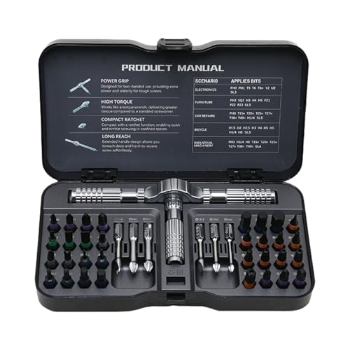 Tragbarer Mehrzweck-Ratschen-Schraubendreher, korrosionsbeständig, ergonomischer Griff, Aufbewahrungsbox, Mechaniker-Reparatur, rutschfester Griff, Ratschen-Schraubendreher-Set, 40 Stück von Guaber