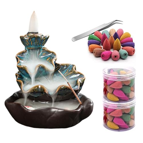 Backflow Räucherstäbchenhalter Rückfluss Räuchergefäß,Guador Handgemachte Wasserfall Räucherstäbchen Halter mit 80 Pcs Multi Aromatisierte Rückfluss Räucherkegel und Edelstahl Pinzette(Lotus) Backflow Räucherstäbchenhalter Rückfluss Räuchergefäß,Guador Handgemachte Wasserfall Räucherstäbchen Halter mit 80 Pcs Multi Aromatisierte Rückfluss Räucherkegel und Edelstahl Pinzette(Lotus) von Guador