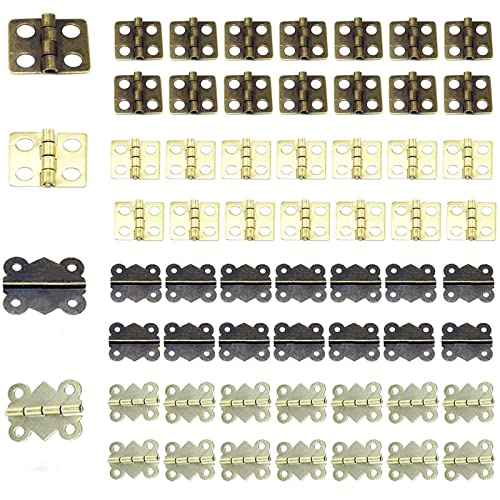 Guador 100 Stück Mini Scharniere,Messing Scharnier Klappbar Türangeln Edelstahl Türscharnier Messingscharniere Klein Möbelscharniere für Bastelarbeiten kleine Schmuckkästchen (Messing) von Guador
