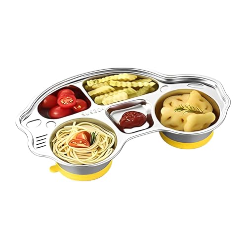 Guador Baby Teller Schüssel - Edelstahl Saugnapf Geschirr, Rutschfest Kinder Tischset, Geteilte Standfeste Babyteller Mit Auto-Design von Guador