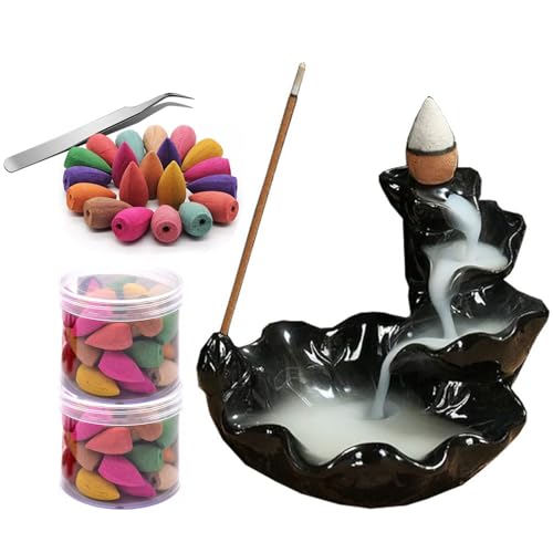 Guador Rückfluss Räuchergefäß Halter Handgemachte Wasserfall Backflow Räucherstäbchenhalter Backflow Incense Burner mit 80Pcs Multi Aromatisierte Rückfluss Räucherkegel und Edelstahl Pinzette… von Guador