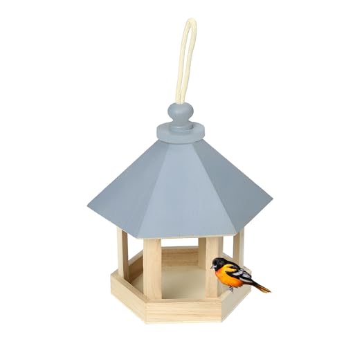 Vogelfutterspender Rindendach,Guador Vogelhaus aus Massivholz Kleine Vogelvilla zum Hängen an Wand oder Baum Outdoor Balkon Garten hängen Vogelhäuschen Ganzjährigen Wildvögel Fütterung 15 x 15 x 20 cm von Guador