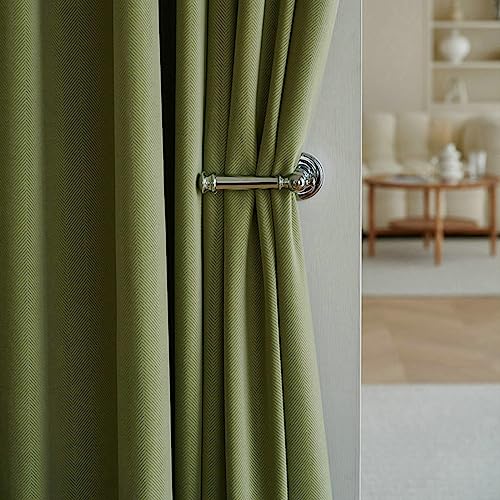 Abdunkelnde Vorhänge, Gardine Vorhang Einfarbig Fischgrätenmuster Textur Vorhänge Modern 132x244 cm Matcha Grün Vorhang für Fenster von Gualiy
