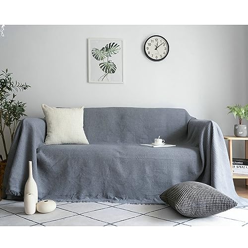 Couch Überzug 180x230cm, Einfarbig mit Quasten Couchbezug 2 Sitzer Antirutsch Sofa Überwürfe Dunkelgrau Sofa Überzug für Schlafzimmer von Gualiy