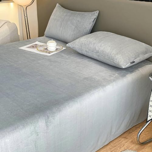 Gualiy 120x230cm Betttuch 2er Pack, Bettlaken rutschfest Einfarbig Milch Samt Silbergrau von Gualiy